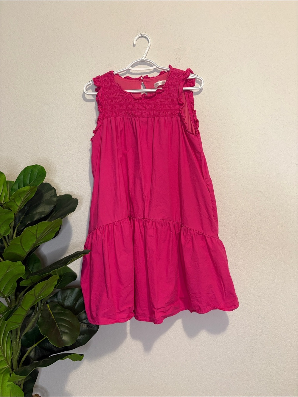 vestique Bright Pink Smocked Sleeveless Mini Dress